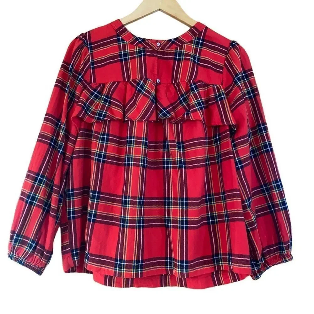 J.crew plaid flannel ruffle top